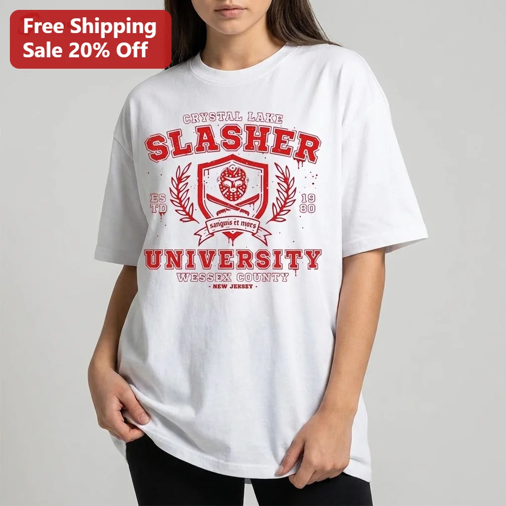 Crystal Lake Slasher University Estd 1980 Wessex County New Jersey Tee, Retro Slasher Horror Movie Halloween Shirt