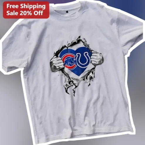 Cubs Colts Heart Rip Tee Chicago Cubs Indianapolis Colts NFL MLB Mashup Sports Fan Gift Shirt