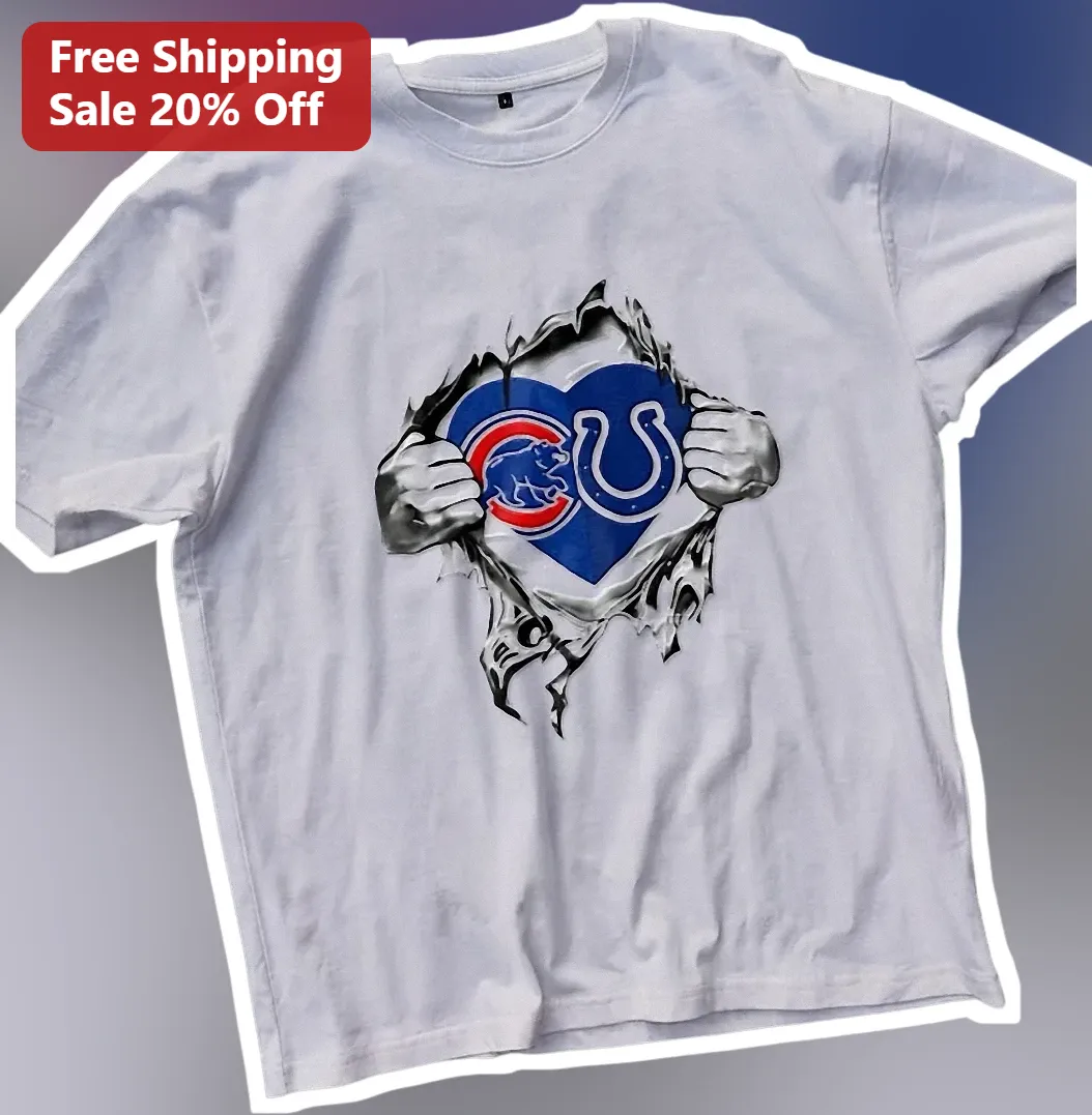 Cubs Colts Heart Rip Tee Chicago Cubs Indianapolis Colts NFL MLB Mashup Sports Fan Gift Shirt