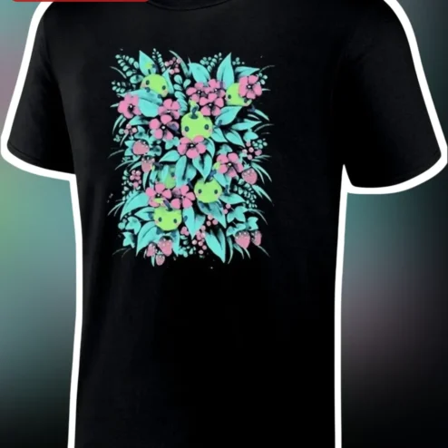 Cute Frog Floral Pattern Tee Kawaii Nature Lover Gift for Women Men