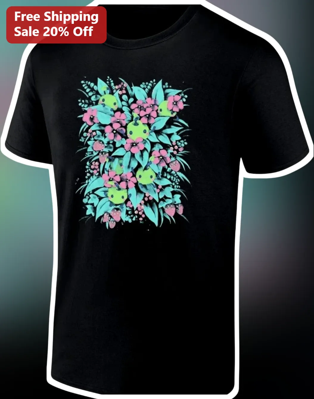 Cute Frog Floral Pattern Tee Kawaii Nature Lover Gift for Women Men