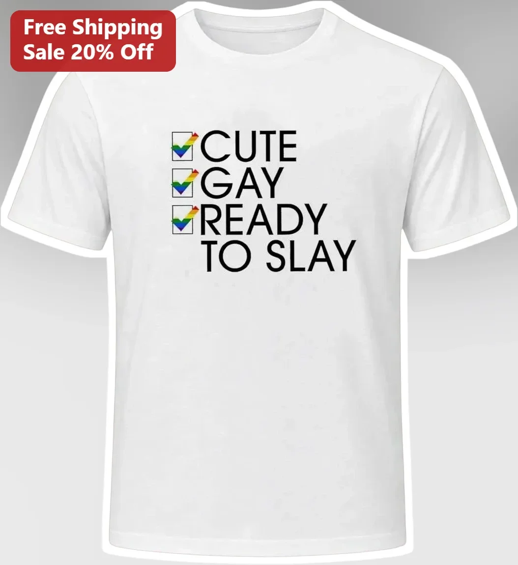 Cute Gay Ready To Slay Tee LGBT Pride Month Gift Y2K Novelty Rainbow Checkmark Shirt