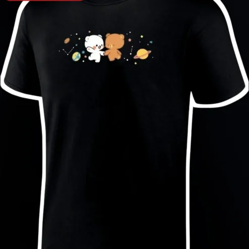 Cute Space Bears Couple Tee Matching Kawaii Galaxy Bear Graphic Shirt for Couples