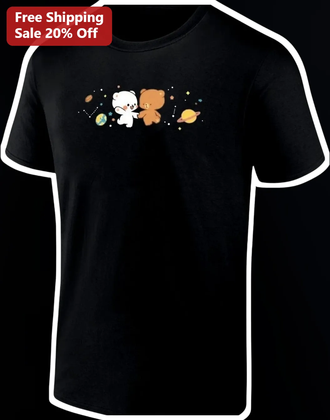 Cute Space Bears Couple Tee Matching Kawaii Galaxy Bear Graphic Shirt for Couples
