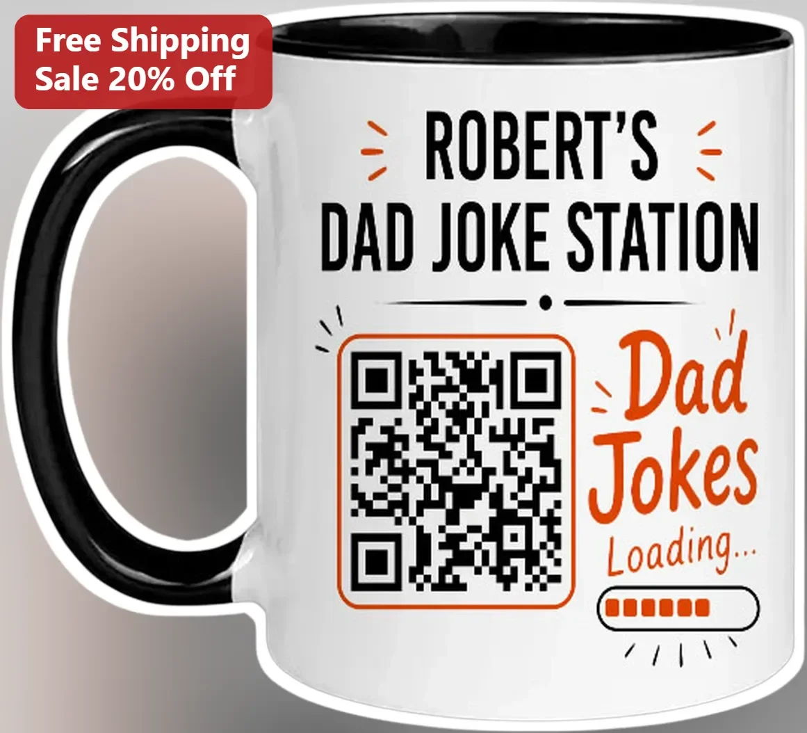 Dad Jokes Loading... QR Code Mug Funny Interactive Coffee Cup Gift for Dad Father's Day Birthday