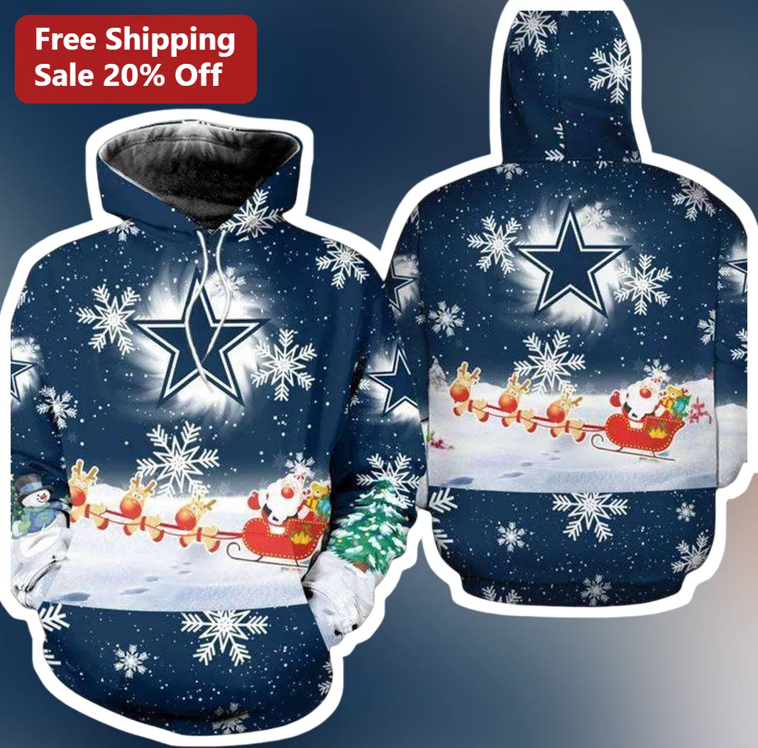 Dallas Cowboys Christmas Hoodie Santa Claus Reindeer Ugly Sweater Style Pullover Gift for Men Women NFL Fans