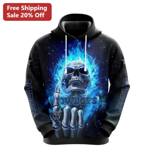 Dallas Cowboys Skeleton Galaxy Blue Flame Hoodie
