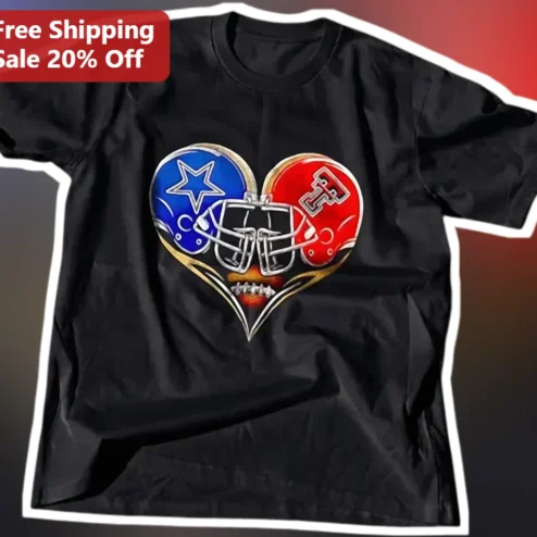 Dallas Cowboys vs Tennessee Titans Football Heart Helmets Graphic Tee NFL Rivalry Gift
