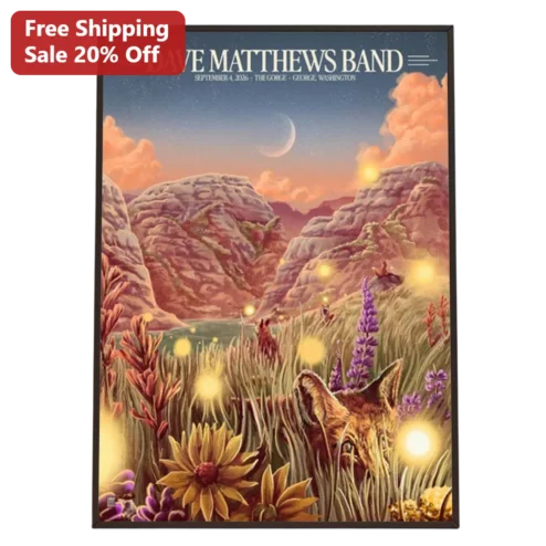 Dave Matthews Band Poster Fantasy Fox Fireflies Canyon Twilight Art Print