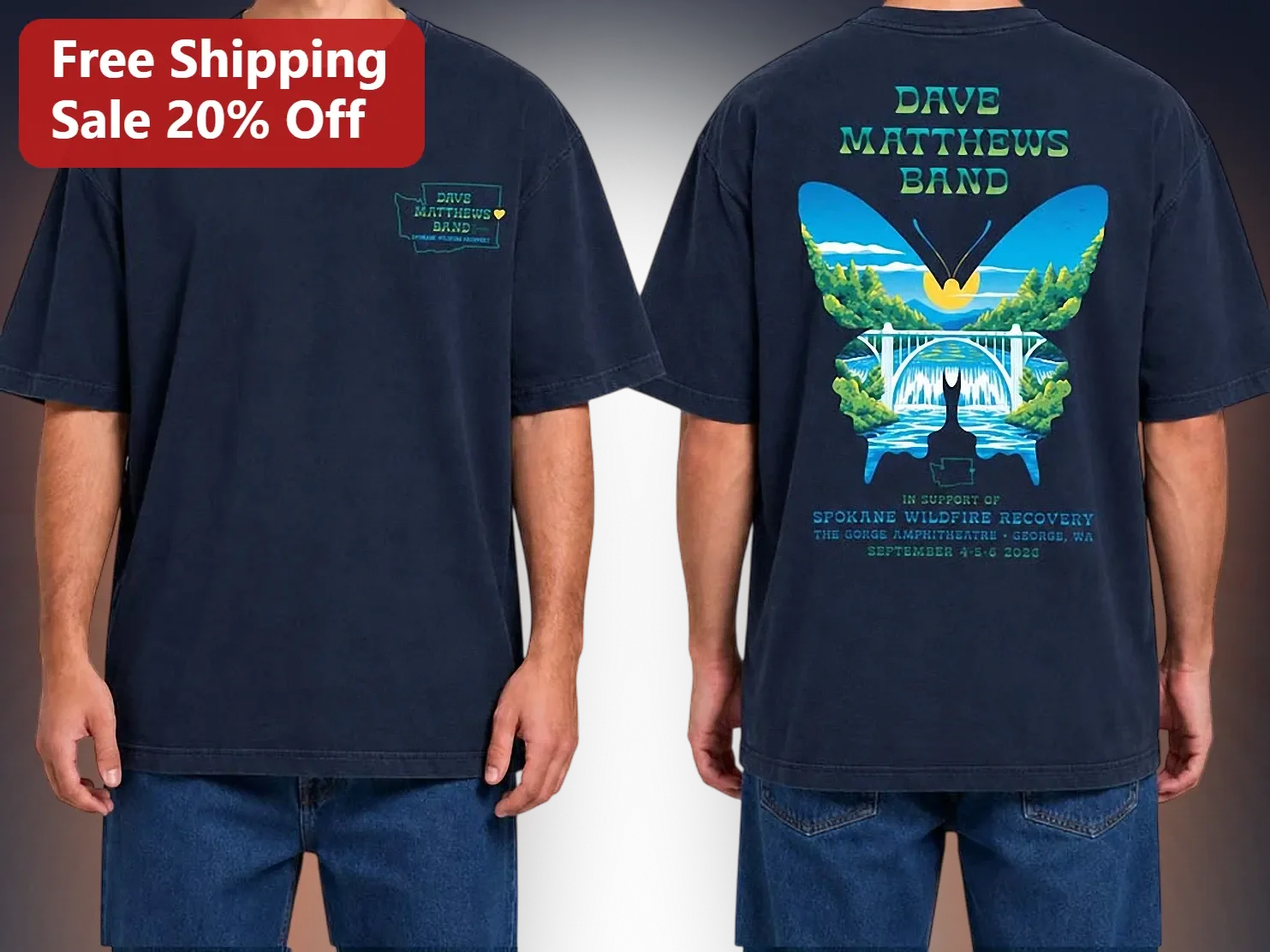 Dave Matthews Band Spokane Wildfire Recovery Charity Concert Tee