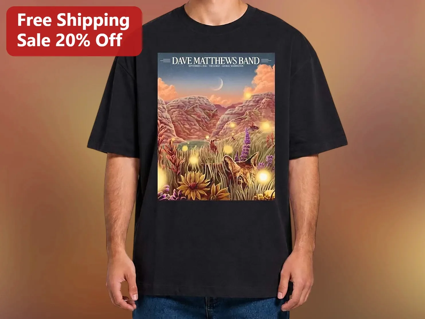 Dave Matthews Band Tee Psychedelic Desert Landscape Graphic T-Shirt
