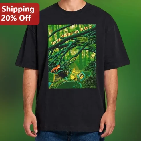 Dave Matthews Band Tee Surreal Forest Fox Graphic Shirt Vintage Rock Merch