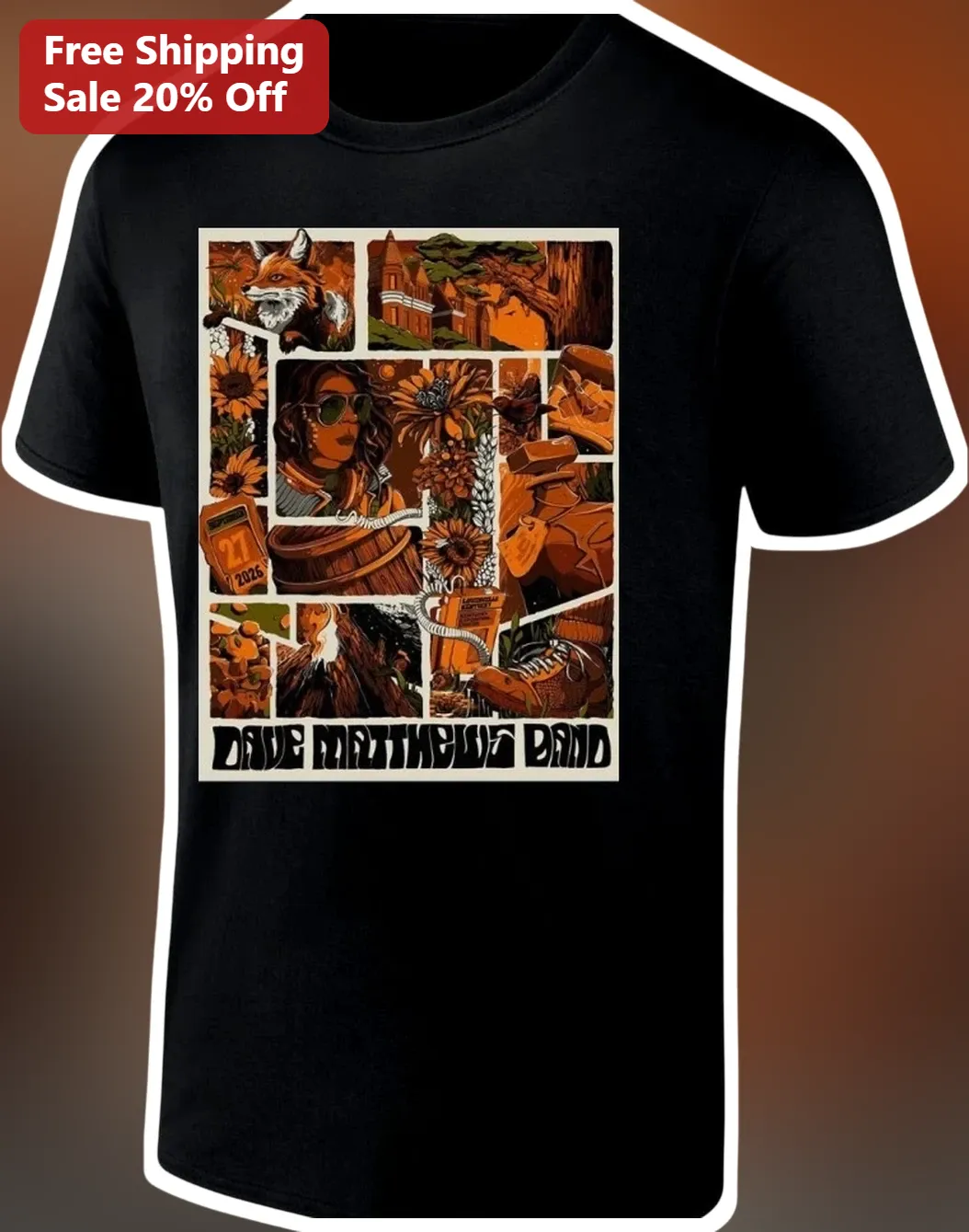 Dave Matthews Band Vintage Collage Graphic Tee Autumn Folk Rock DMB Fan Shirt