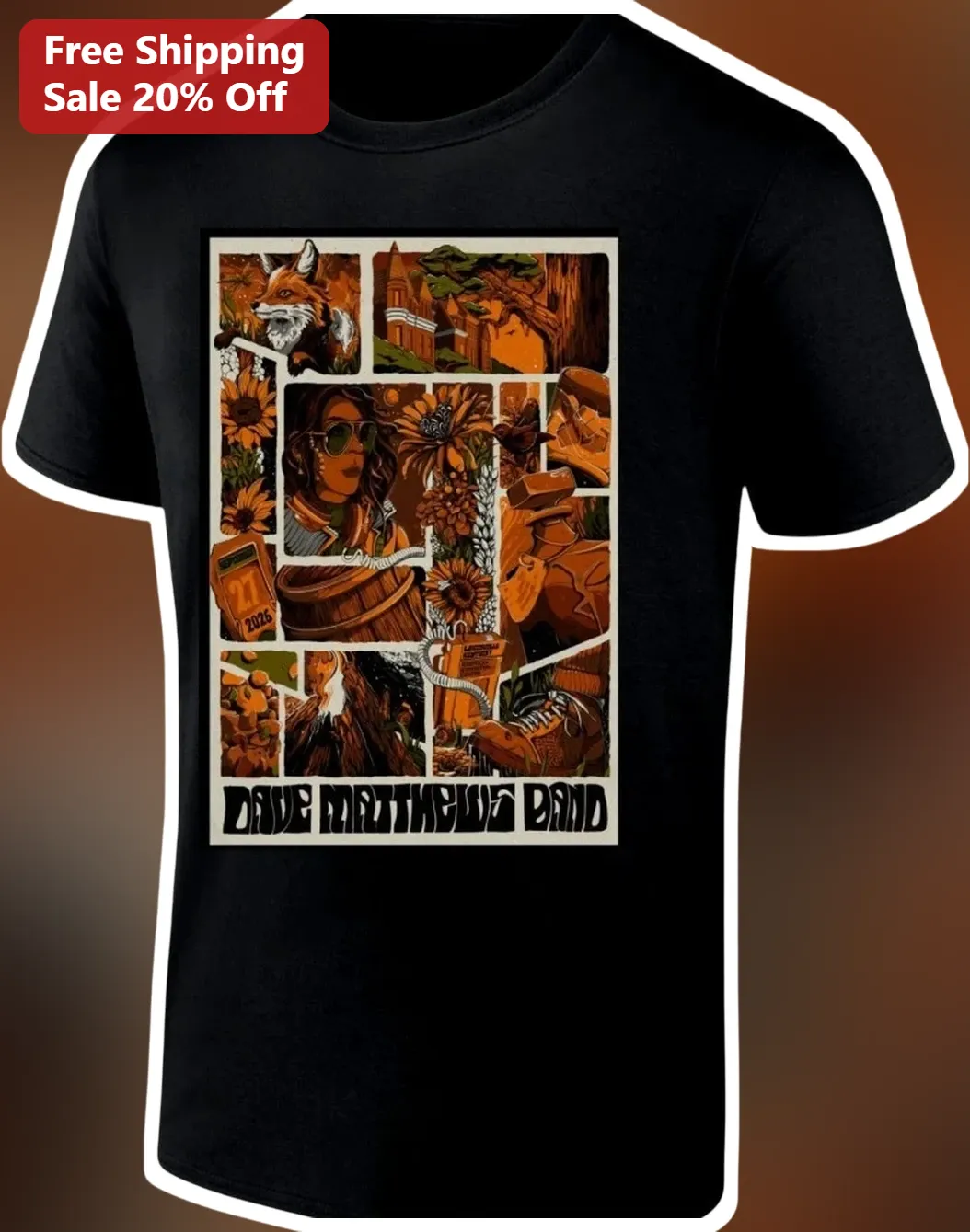 Dave Matthews Band Vintage Collage Graphic Tee for Music Fans