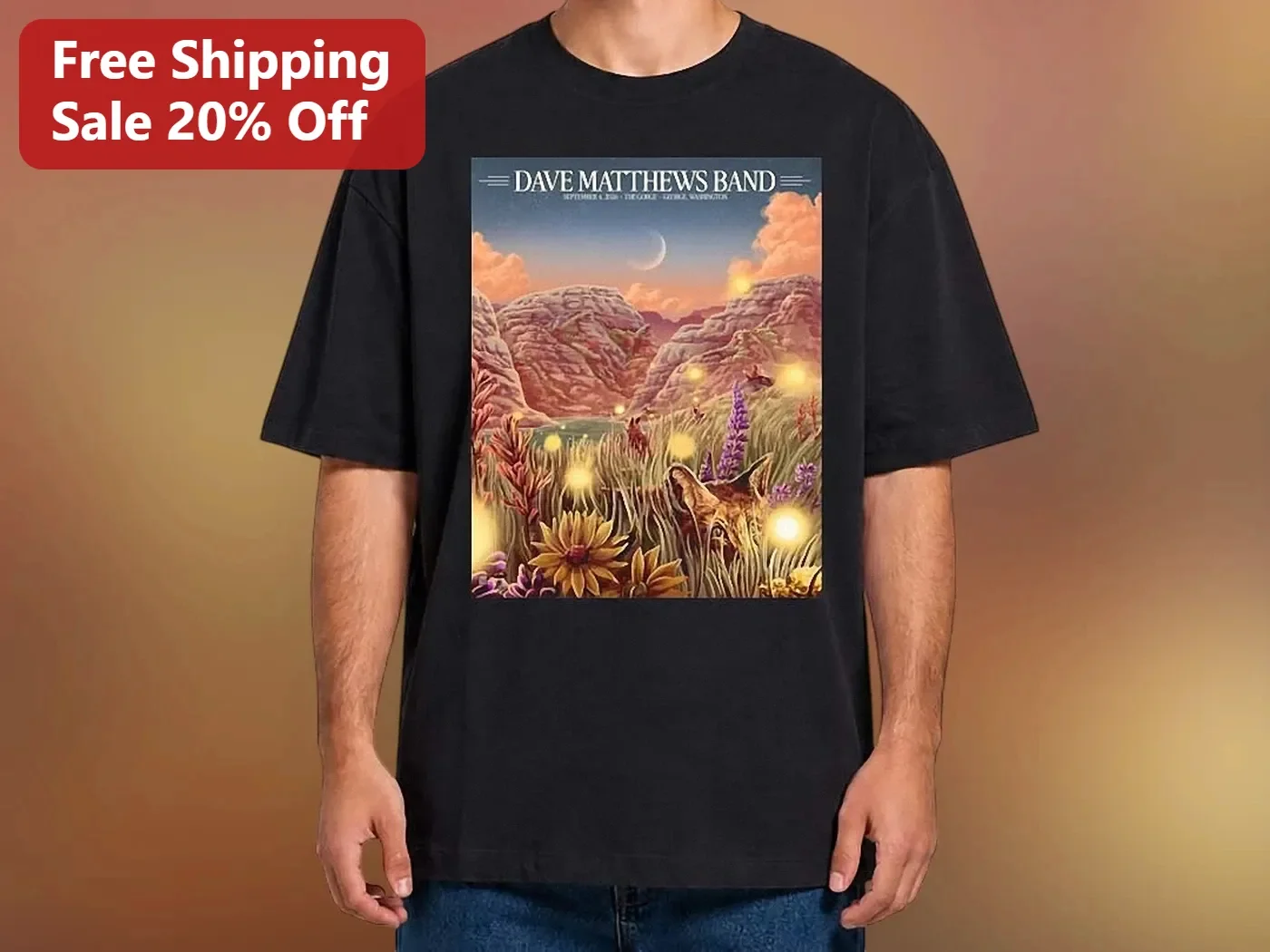 Dave Matthews Band Vintage Fantasy Landscape Art Graphic Tee for Music Fans