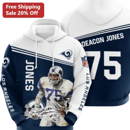 Deacon Jones Los Angeles Rams NFL Legend Hoodie Pro Football Hall of Fame Retro Sports Apparel