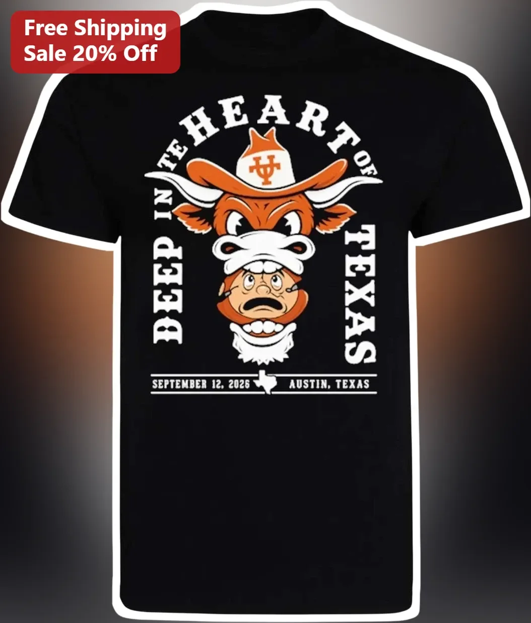 Deep in the Heart of Texas UT Longhorns Bull Mascot Graphic Tee