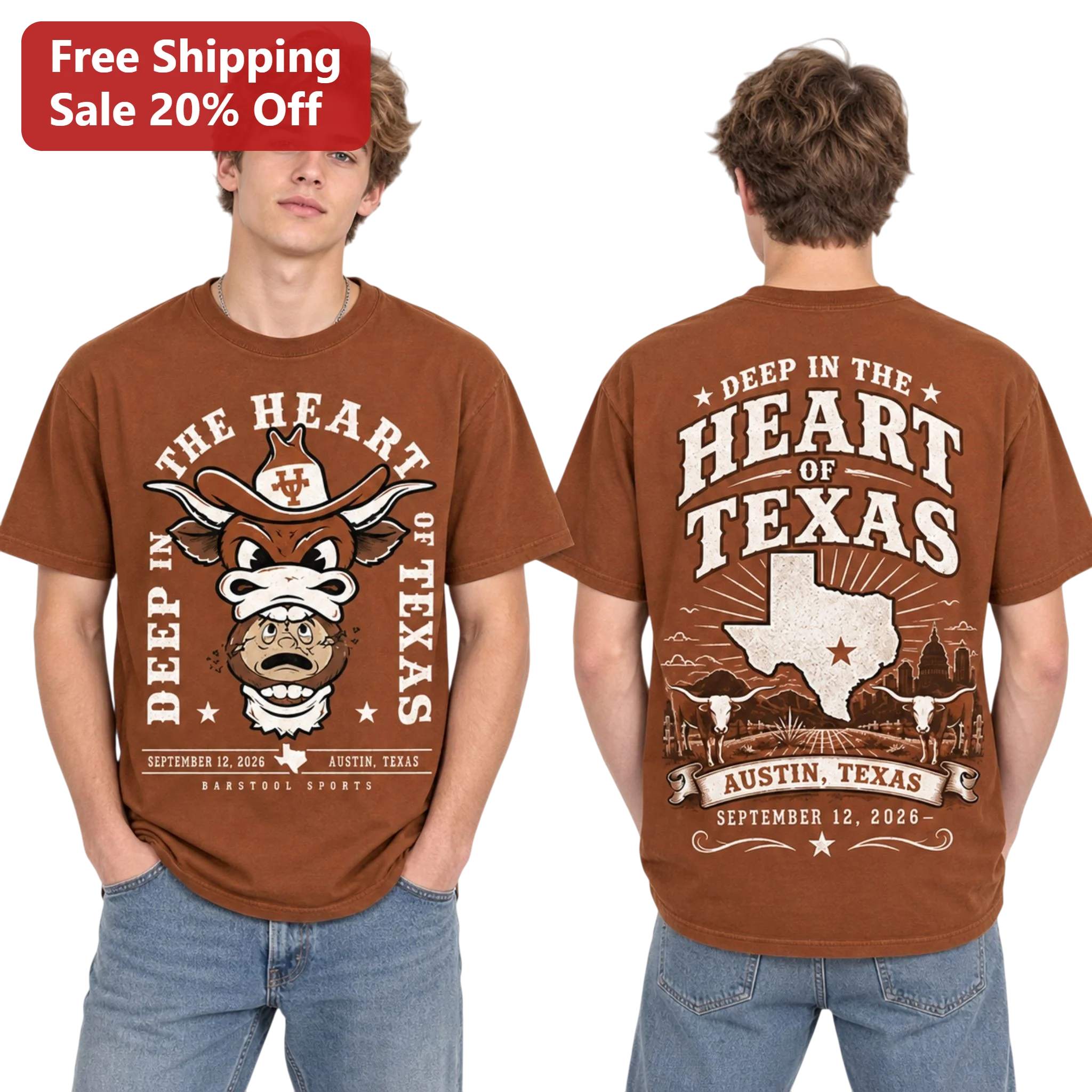 Deep in the Heart of Texas Vintage Western Graphic Tee for Men