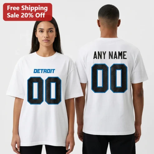 Defend the Den Detroit Lions Personalized Football Jersey with Custom Name and Number, NFL Fan Gear Gift for Detroit Football Fans
