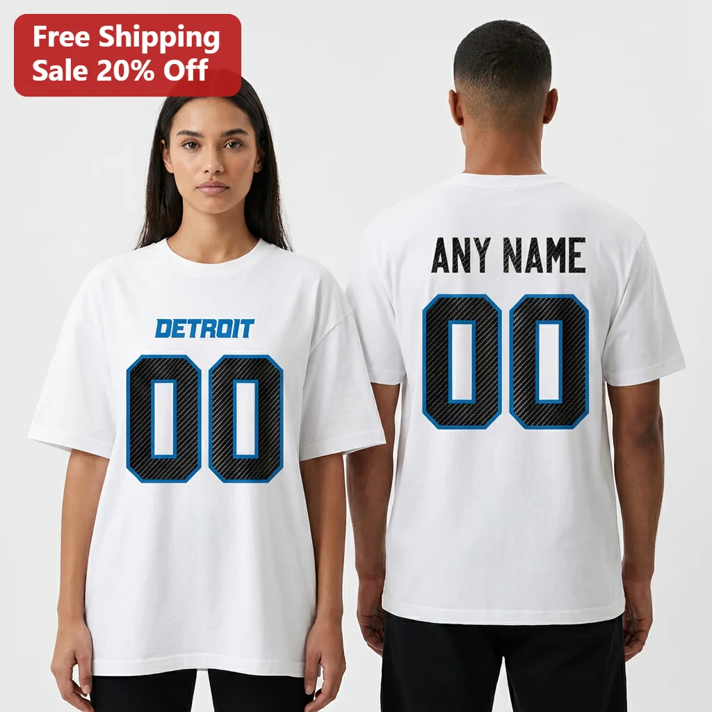 Defend the Den Detroit Lions Personalized Football Jersey with Custom Name and Number, NFL Fan Gear Gift for Detroit Football Fans