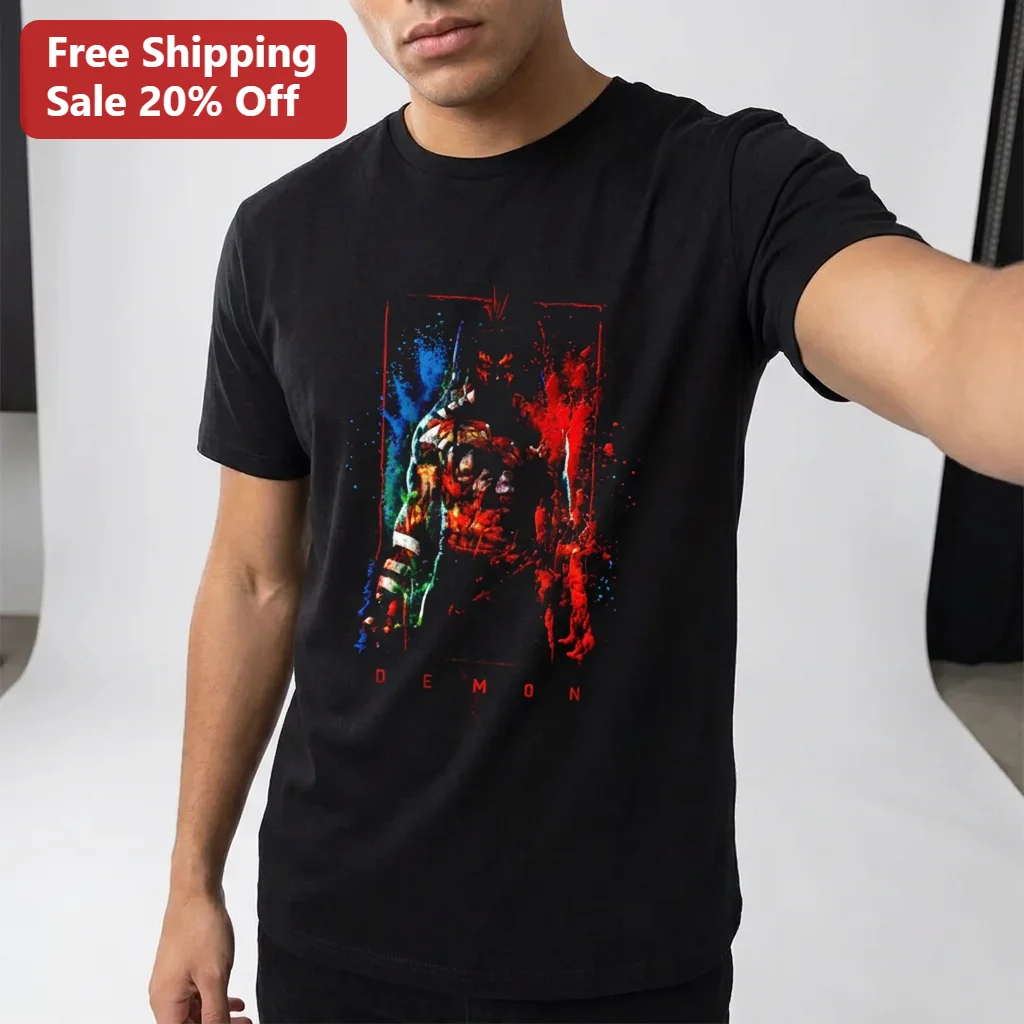 Demon Tee Dark Fantasy Splatter Art Graphic T-Shirt for Men, Edgy Demon Print Streetwear Tee Gift