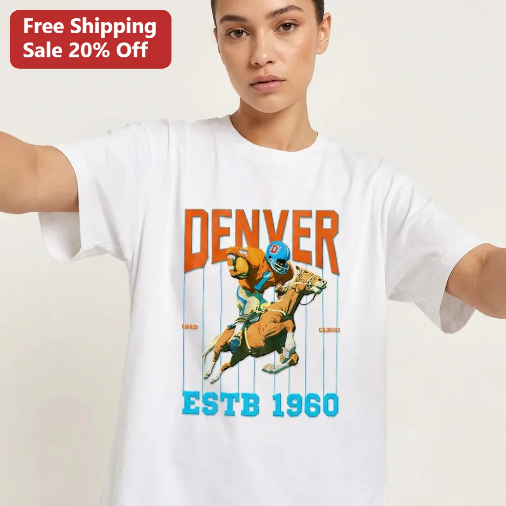 Denver Estb 1960 Vintage Football Player Riding Horse Tee, Retro Denver Football Heritage Shirt Gift for Denver Fans