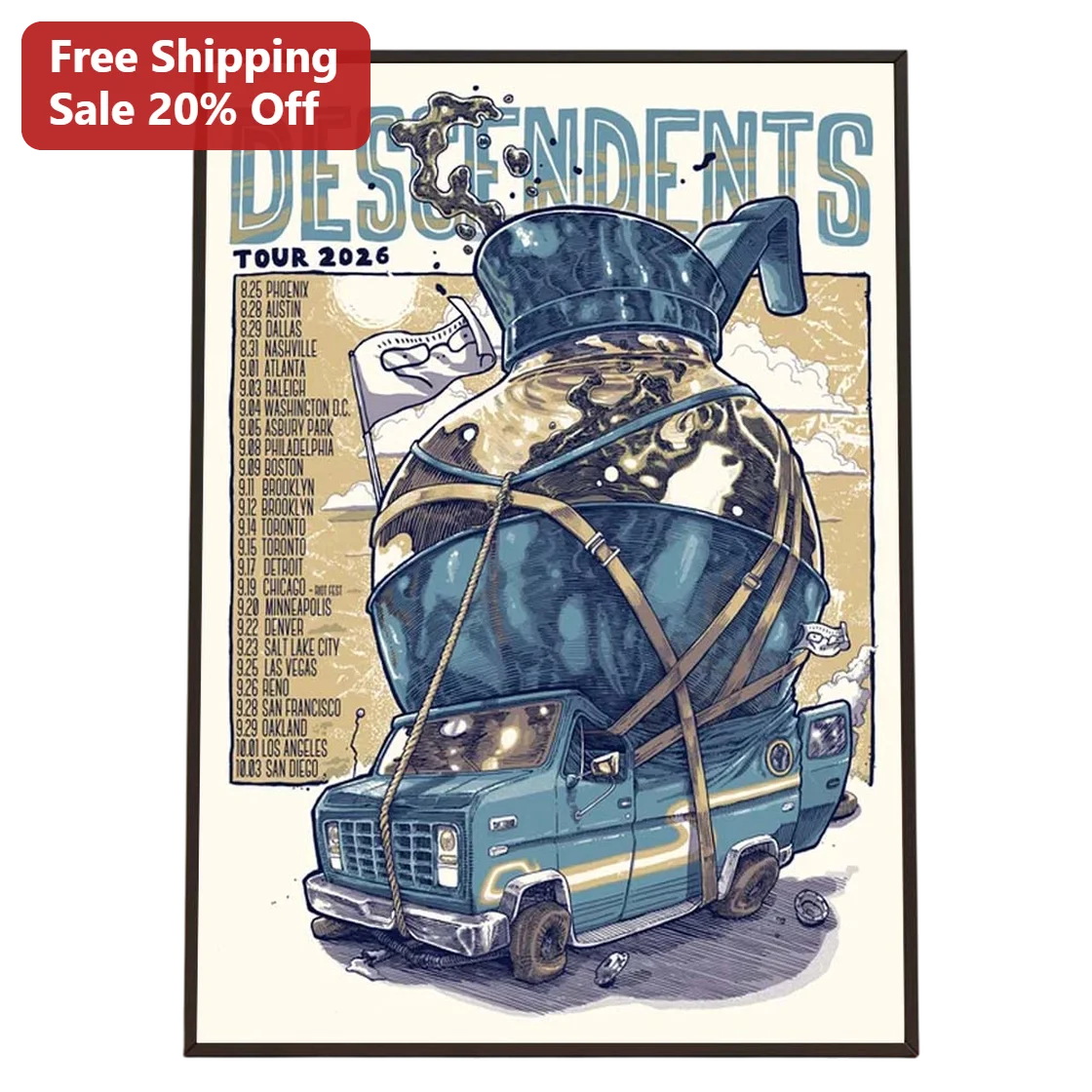 Descendents Tour 2026 Poster Vintage Punk Rock Concert Gig Art Print