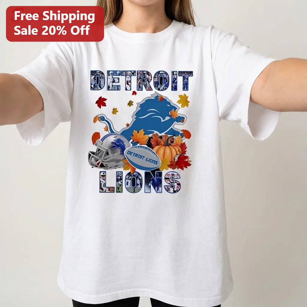 Detroit Lions Fall Football Tee, Autumn Pumpkin Helmet Graphic Game Day Shirt