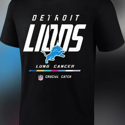 Detroit Lions Lung Cancer Awareness Crucial Catch Tee NFL Fan Gift