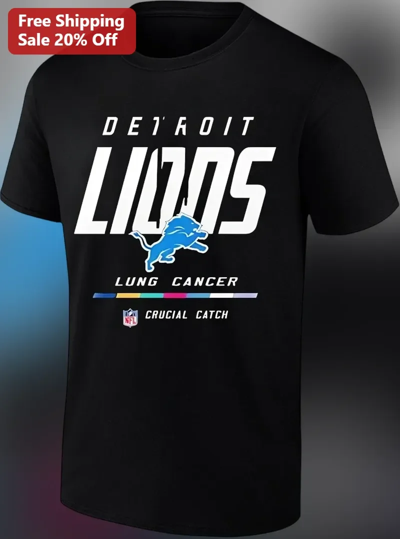 Detroit Lions Lung Cancer Awareness Crucial Catch Tee NFL Fan Gift