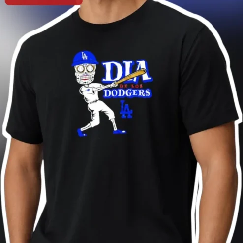 Dia de Los Dodgers Tee Skeleton Baseball Fan Gift