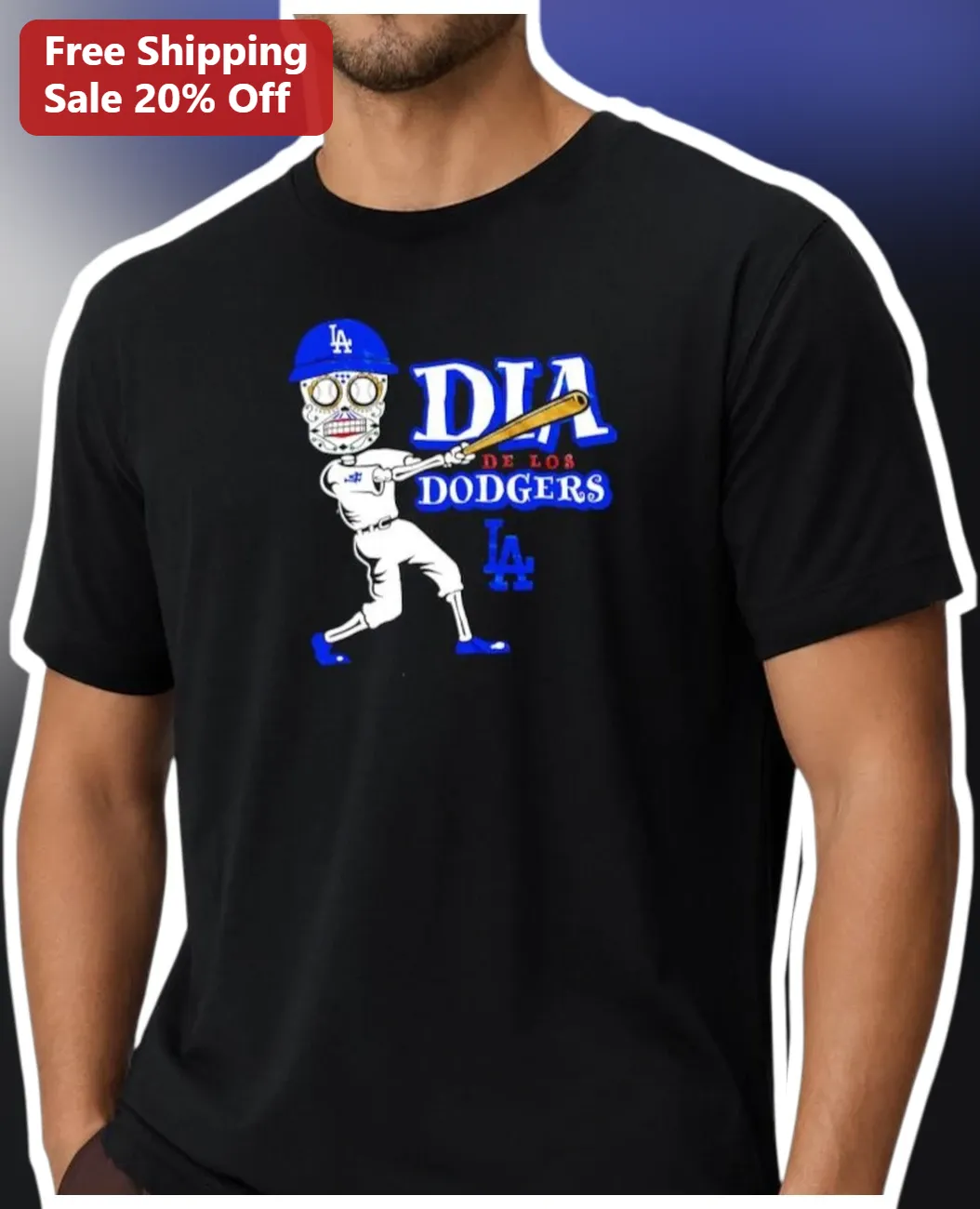 Dia de Los Dodgers Tee Skeleton Baseball Fan Gift