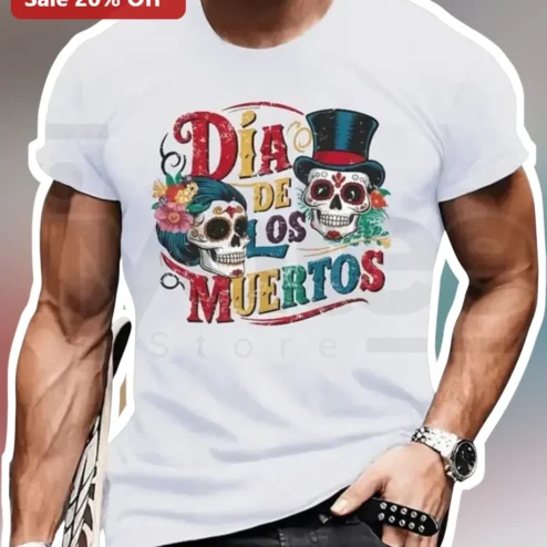 Dia De Los Muertos Skull Graphic Tee Day of the Dead Shirt for Men Women