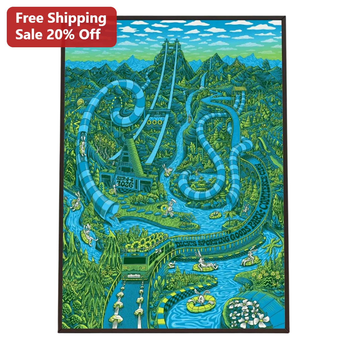 Dick's Sporting Goods Park Commerce Psychedelic Water Park Poster Colorado Rapids Stadium Art Print