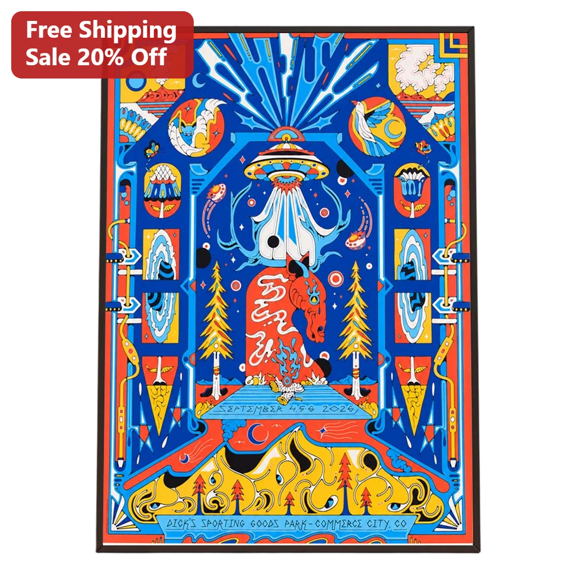 Dick's Sporting Goods Park Framed Print Commerce City CO Psychedelic Concert Poster Art
