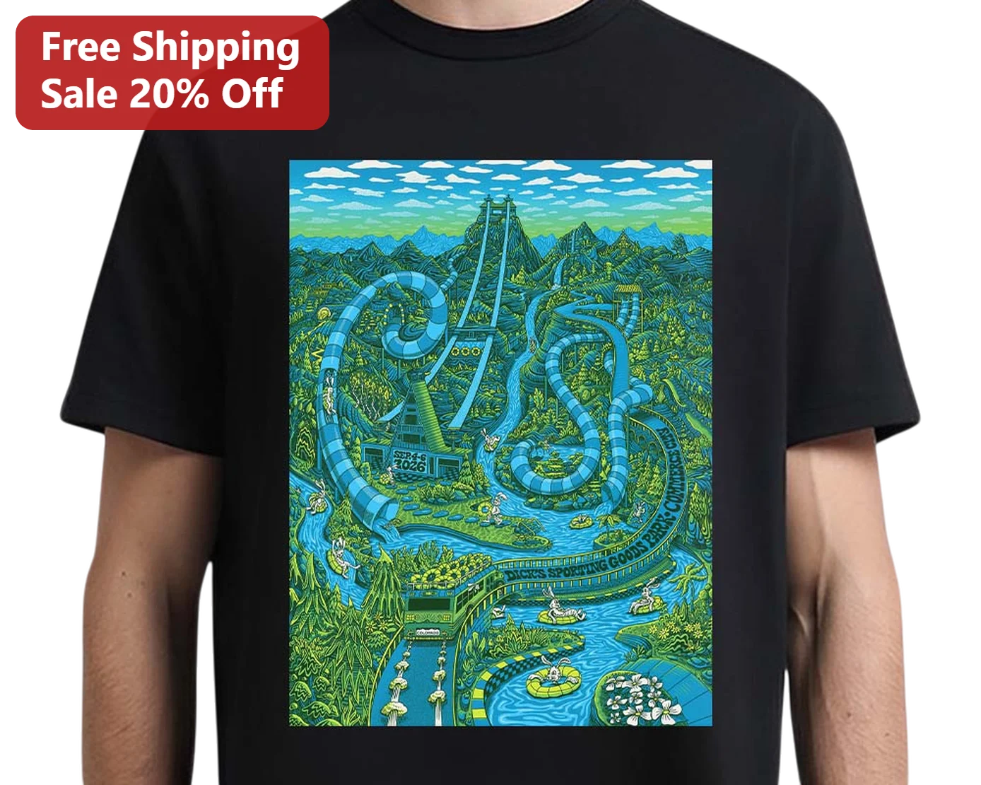 Dick's Sporting Goods Psychedelic Water Park Graphic Tee Black Cotton Shirt