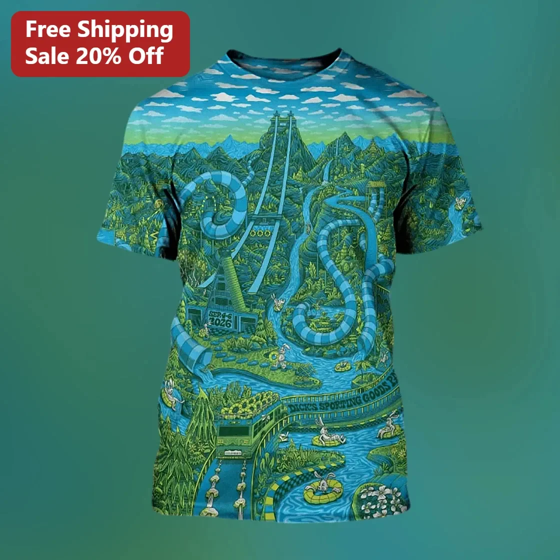 Dick's Sporting Goods Water Park All Over Print Tee Summer Vacation Graphic Shirt