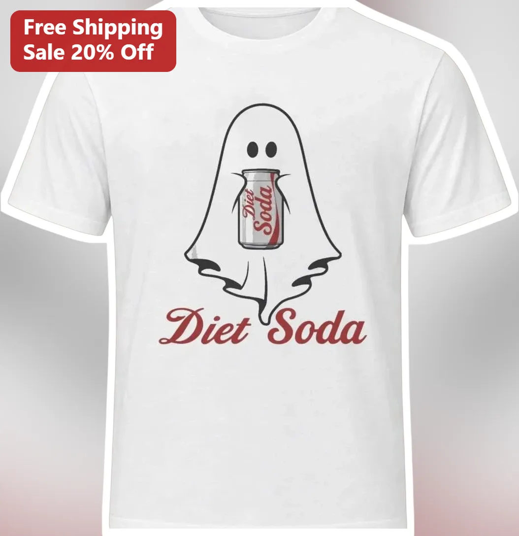 Diet Soda Ghost Graphic Tee Funny Halloween Costume Shirt for Adults
