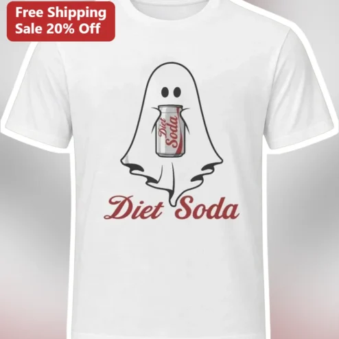 Diet Soda Tee Funny Ghost Graphic T-Shirt Halloween Costume Shirt for Adults