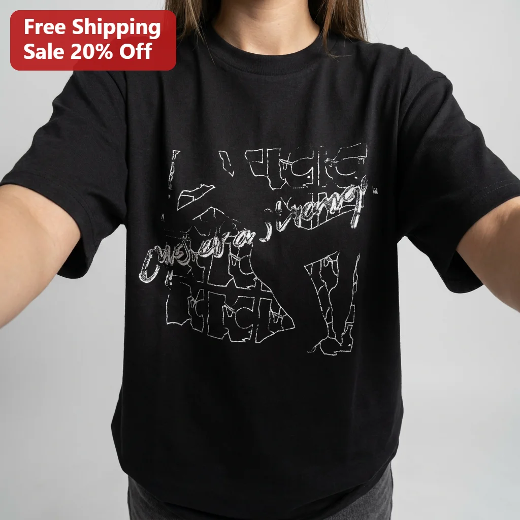 Distressed Abstract Typography Graphic Tee Unisex Grunge Streetwear Black Shirt Gift for Urban Edgy Style Fans