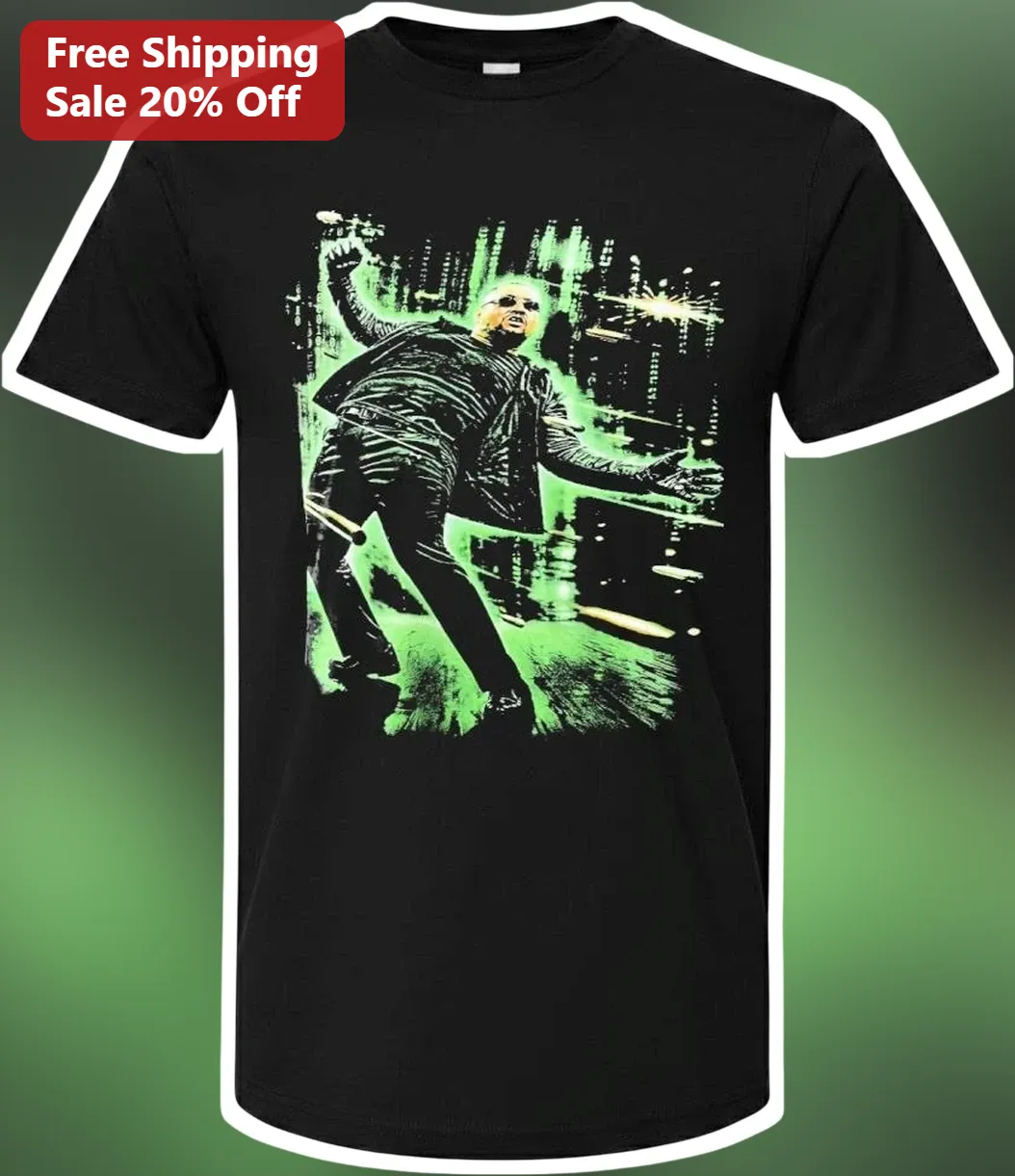 DMX Tee Hip Hop Rapper Neon Green Portrait Graphic T-Shirt for Men