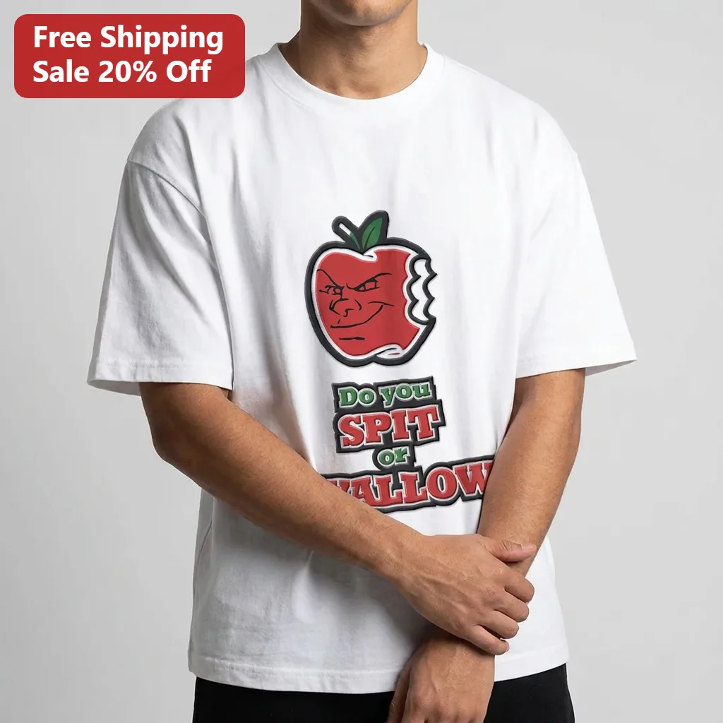 Do You Spit or Swallow Tee Funny Adult Innuendo Retro Cartoon Apple Graphic Novelty Gift for Him Her