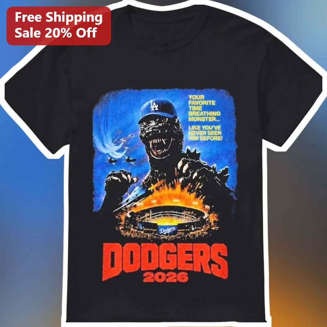 Dodgers 2026 Godzilla Funny Graphic Tee Los Angeles Baseball Fan Apparel Gift