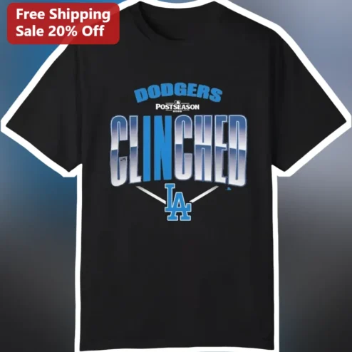 Dodgers Postseason Clinched Tee Los Angeles Baseball Fan Gift Black Shirt