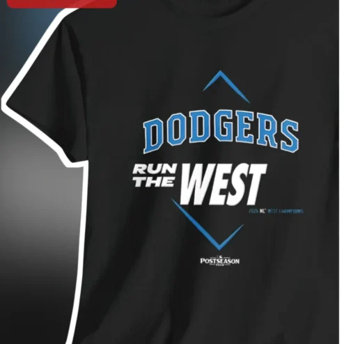 Dodgers Run The West Tee Los Angeles Baseball Fan Apparel Black Graphic Shirt