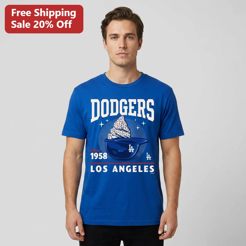 Dodgers Since 1958 Los Angeles Ice Cream Helmet Tee, Vintage MLB Baseball Fan Gift