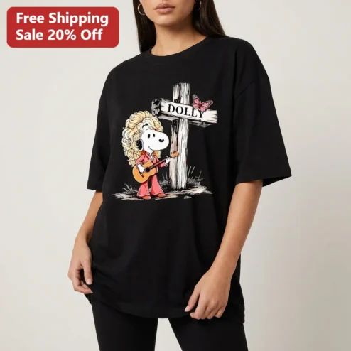 DOLLY Tee Snoopy as Dolly Parton Country Music Guitar Graphic Tee Gift for Fans