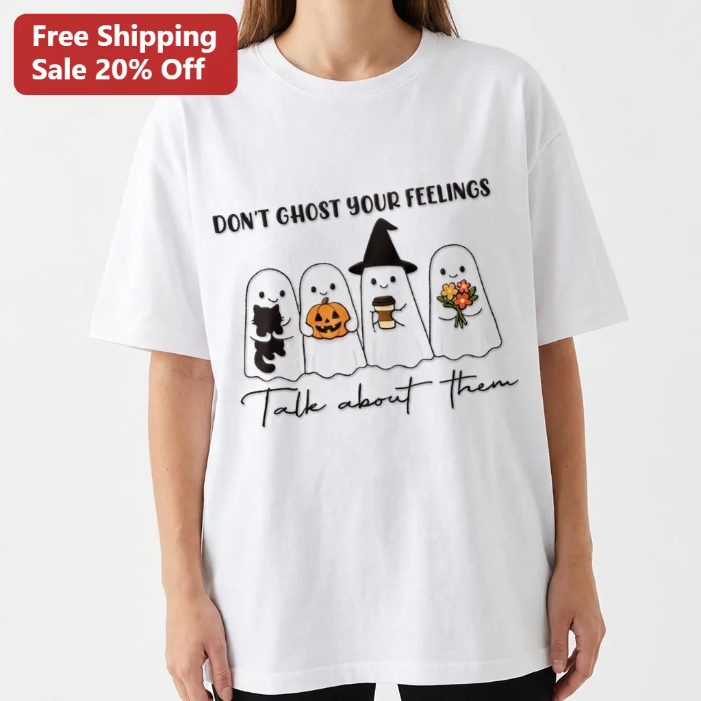 Don't Ghost Your Feelings Talk About Them Tee, Cute Halloween Ghost Mental Health Awareness Gift Shirt