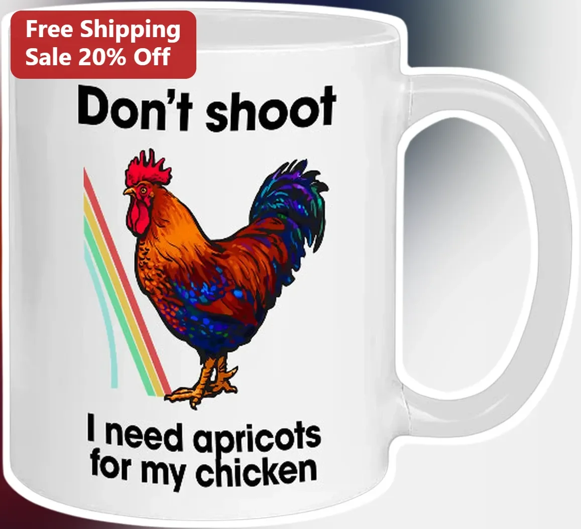 Don't Shoot I Need Apricots For My Chicken Mug Funny Retro Rooster Ceramic Coffee Cup Gift for Farmers Homesteaders
