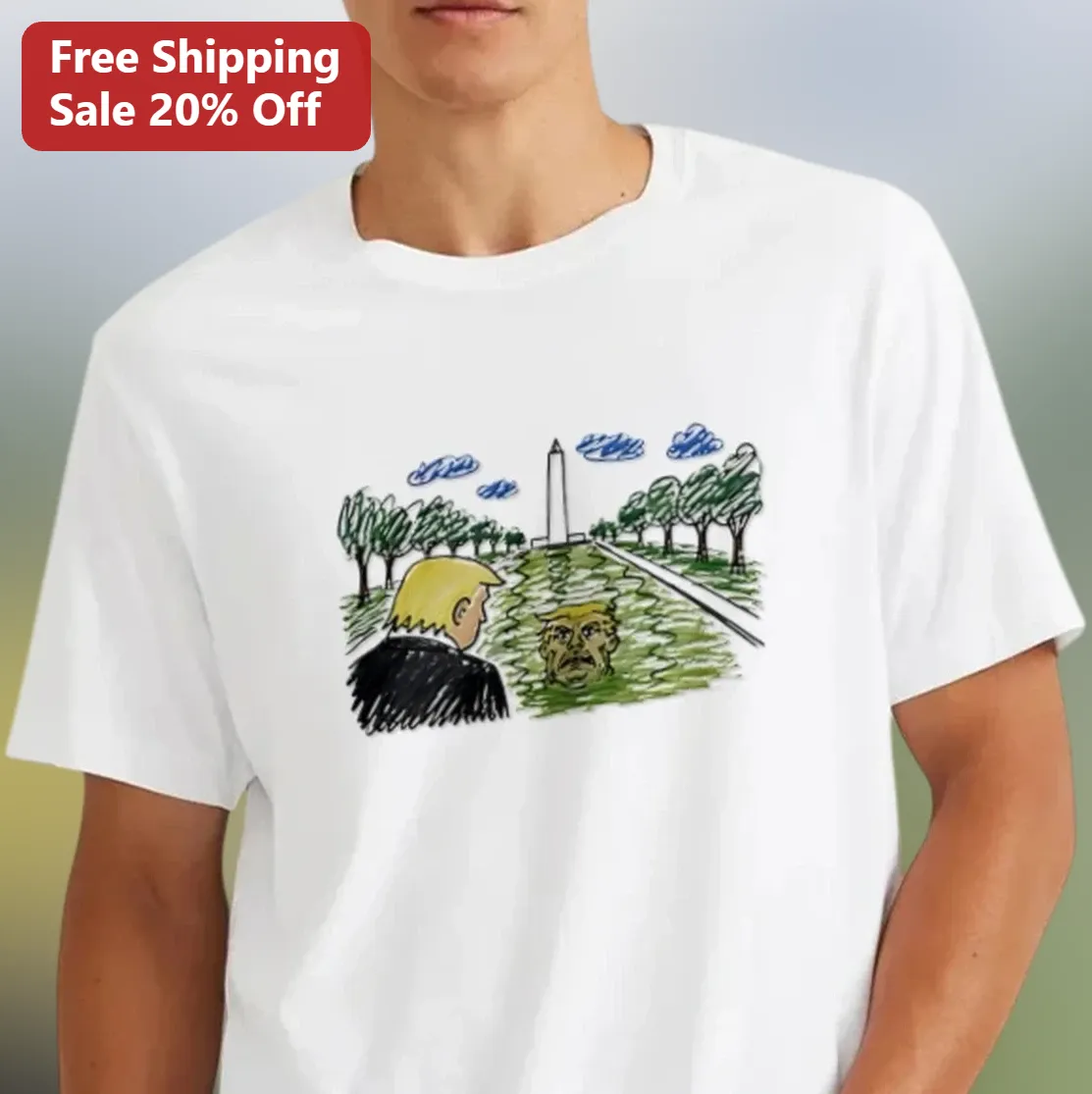 Donald Trump Cartoon Tee, Funny Presidential Satire Sketch Shirt, Washington DC Political Humor Gift for Political Enthusiasts and Voters